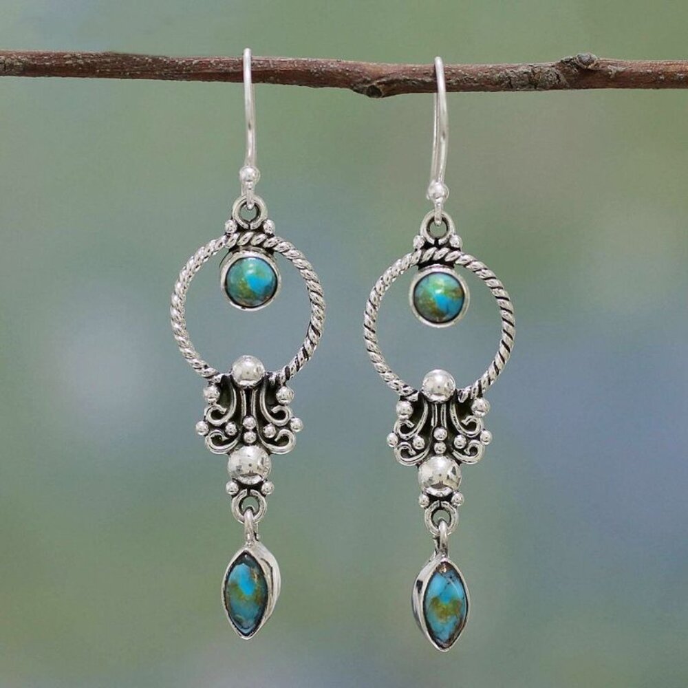2/$24 Boho Vintage Festival Brushed Silver Turquoise Earrings